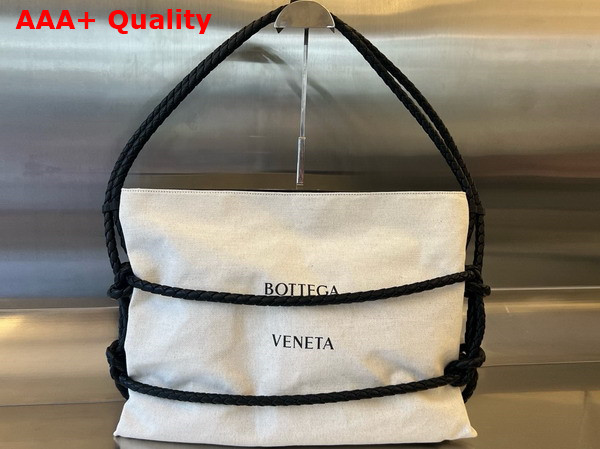 Bottega Veneta Quadronno Shoulder Bag in Canvas and Intrecciato Leather Natural Black Replica