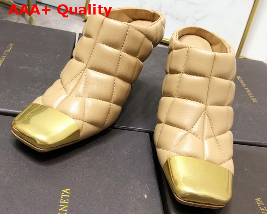 Bottega Veneta Quilted Leather Mules with a Metal Toe Cap Cipria Replica