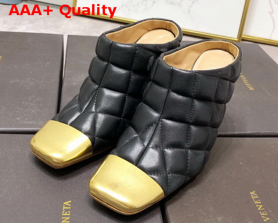 Bottega Veneta Quilted Leather Mules with a Metal Toe Cap Nero Replica