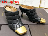 Bottega Veneta Quilted Leather Mules with a Metal Toe Cap Nero Replica