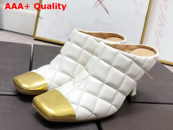 Bottega Veneta Quilted Leather Mules with a Metal Toe Cap White Replica