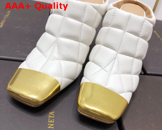 Bottega Veneta Quilted Leather Mules with a Metal Toe Cap White Replica