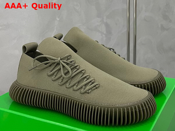 Bottega Veneta Ripple Khaki Tech Knit Lace Up Sneakers Replica