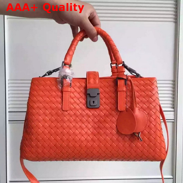 Bottega Veneta Roma Bag in Orange Intrecciato Calf Replica