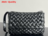 Bottega Veneta Rumple Messenger in Black Shiny Foulard Intreccio Leather with Adjustable Strap Replica