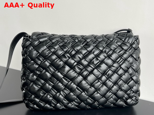 Bottega Veneta Rumple Messenger in Black Shiny Foulard Intreccio Leather with Adjustable Strap Replica