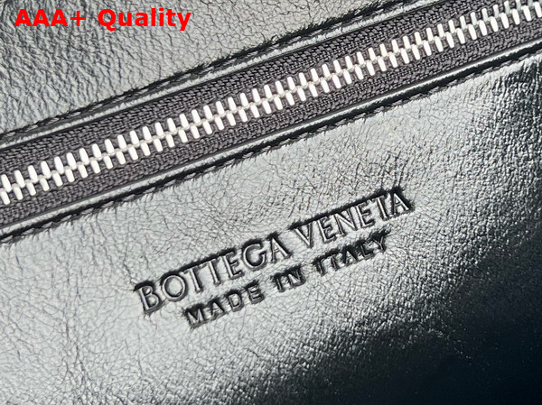 Bottega Veneta Rumple Messenger in Black Shiny Foulard Intreccio Leather with Adjustable Strap Replica