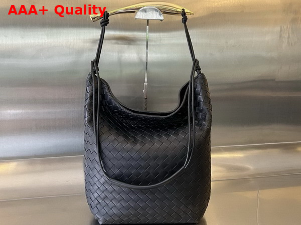 Bottega Veneta Sardine Hobo Bag in Black Intrecciato Leather Replica