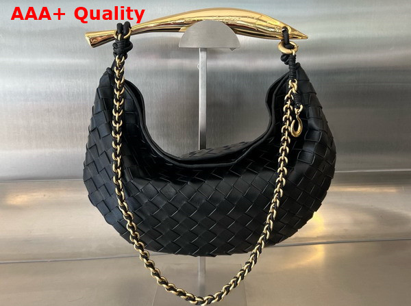 Bottega Veneta Sardine with Chain Black Intrecciato Leather Replica