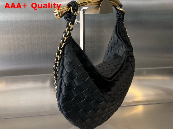 Bottega Veneta Sardine with Chain Black Intrecciato Leather Replica