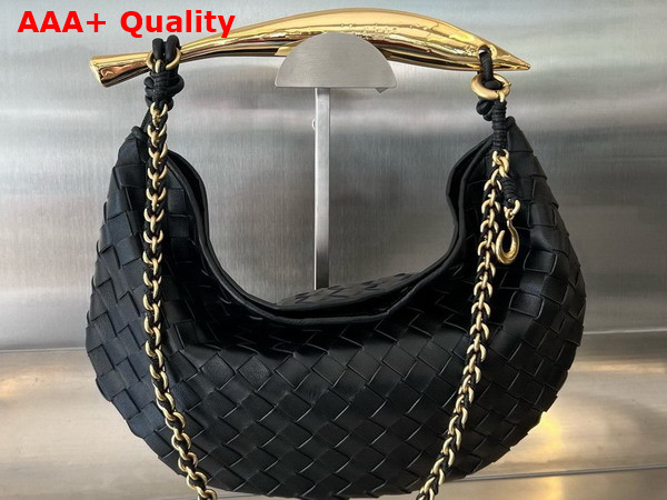 Bottega Veneta Sardine with Chain Black Intrecciato Leather Replica