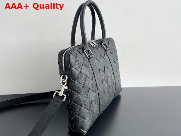 Bottega Veneta Slim Intrecciato Briefcase Black Intrecciato Grained Leather Replica