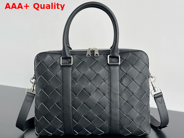 Bottega Veneta Slim Intrecciato Briefcase Black Intrecciato Grained Leather Replica