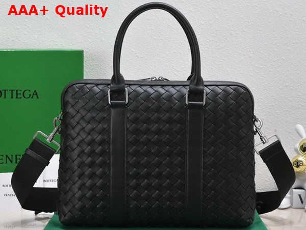 Bottega Veneta Slim Intrecciato Briefcase in Black Replica