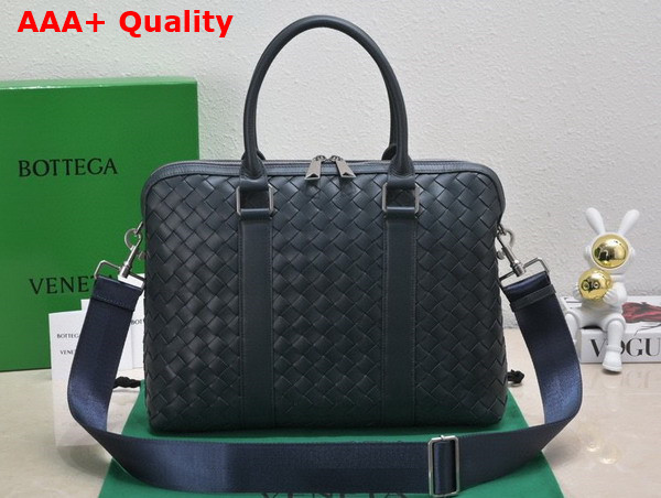 Bottega Veneta Slim Intrecciato Briefcase in Navy Blue Replica