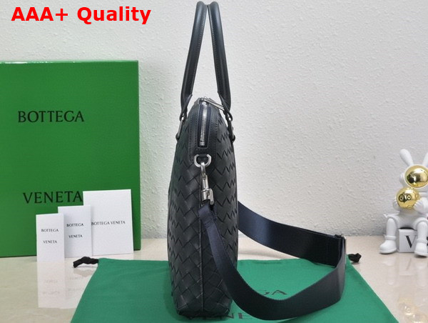 Bottega Veneta Slim Intrecciato Briefcase in Navy Blue Replica