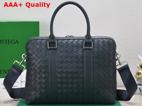 Bottega Veneta Slim Intrecciato Briefcase in Navy Blue Replica