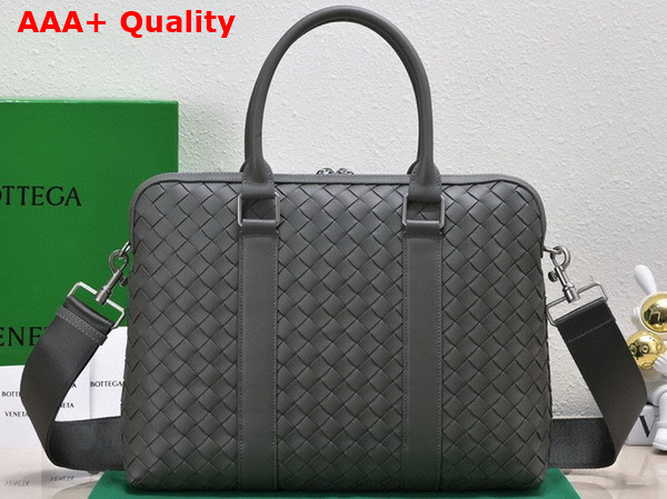 Bottega Veneta Slim Intrecciato Briefcase in Thunder Replica