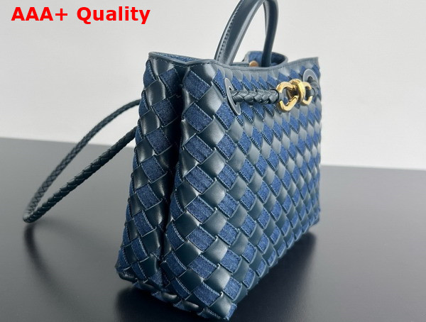 Bottega Veneta Small Andiamo Bag in Intrecciato Leather and Denim Abyss Indigo Replica