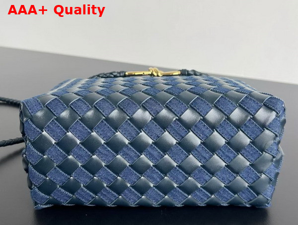 Bottega Veneta Small Andiamo Bag in Intrecciato Leather and Denim Abyss Indigo Replica