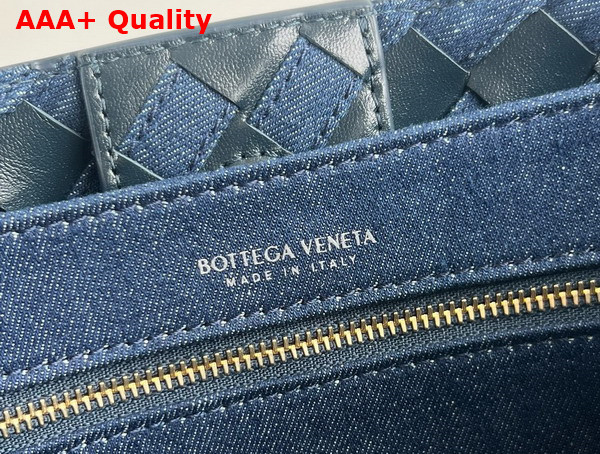 Bottega Veneta Small Andiamo Bag in Intrecciato Leather and Denim Abyss Indigo Replica