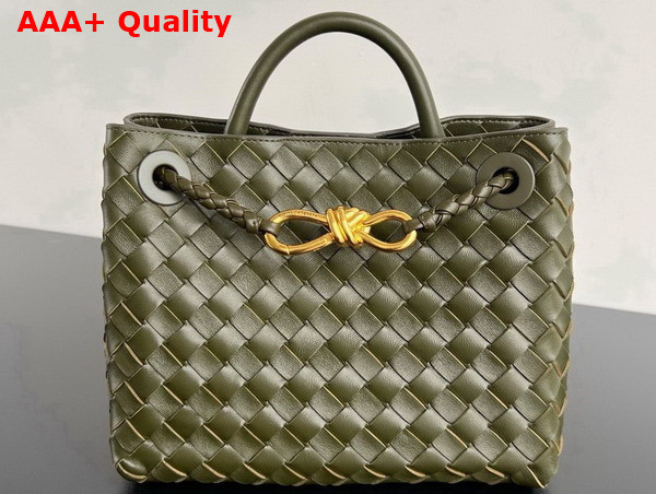 Bottega Veneta Small Andiamo Bag in Kaki Intrecciato Leather Replica