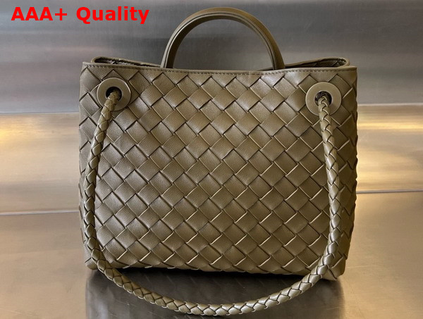 Bottega Veneta Small Andiamo Bag in Kaki Intrecciato Leather with Silver Hardware Replica