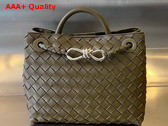 Bottega Veneta Small Andiamo Bag in Kaki Intrecciato Leather with Silver Hardware Replica