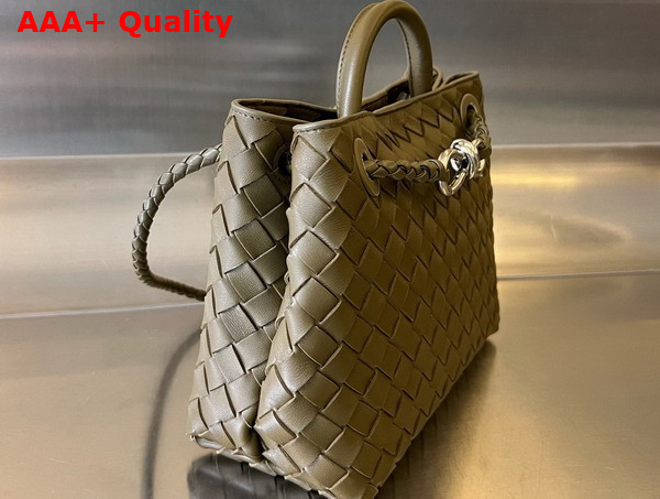 Bottega Veneta Small Andiamo Bag in Kaki Intrecciato Leather with Silver Hardware Replica