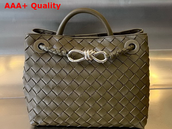 Bottega Veneta Small Andiamo Bag in Kaki Intrecciato Leather with Silver Hardware Replica