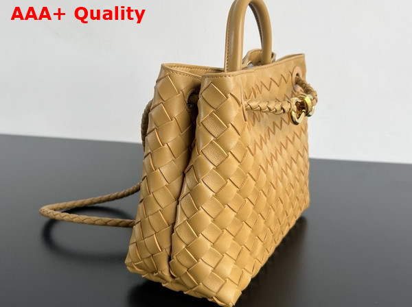 Bottega Veneta Small Andiamo Dark Praline Intrecciato Leather Top Handle Bag Replica