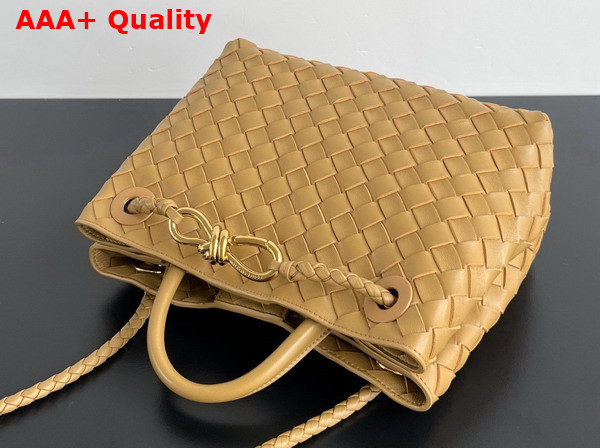 Bottega Veneta Small Andiamo Dark Praline Intrecciato Leather Top Handle Bag Replica