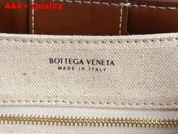 Bottega Veneta Small Andiamo Top Handle Bag in Weathered Leather and Canvas Natural Light Wood Replica