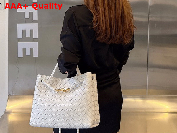 Bottega Veneta Small Andiamo White Intrecciato Leather Replica