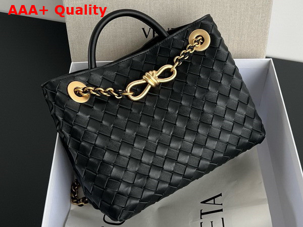 Bottega Veneta Small Andiamo with Chain in Black Intrecciato Leather Replica