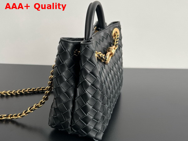 Bottega Veneta Small Andiamo with Chain in Black Intrecciato Leather Replica