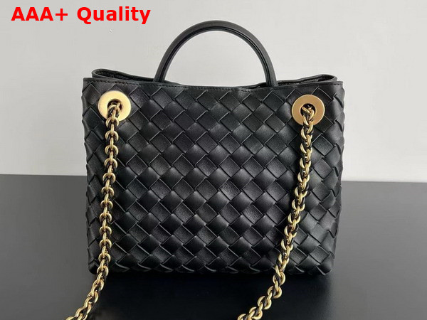 Bottega Veneta Small Andiamo with Chain in Black Intrecciato Leather Replica