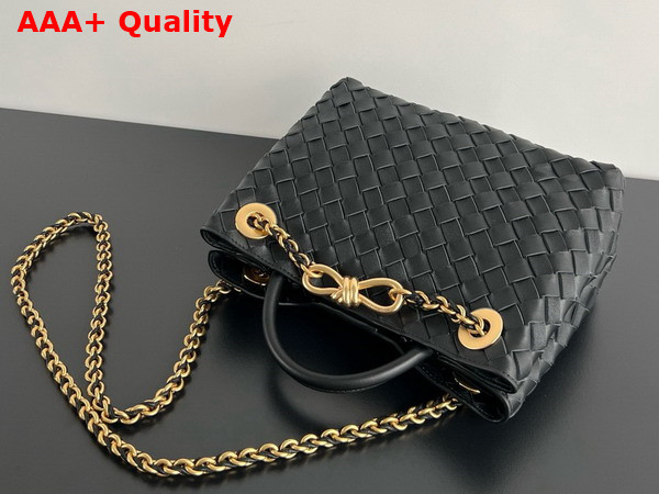 Bottega Veneta Small Andiamo with Chain in Black Intrecciato Leather Replica