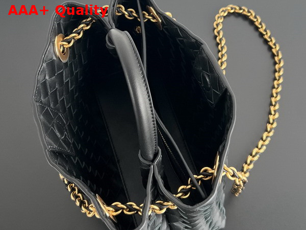 Bottega Veneta Small Andiamo with Chain in Black Intrecciato Leather Replica