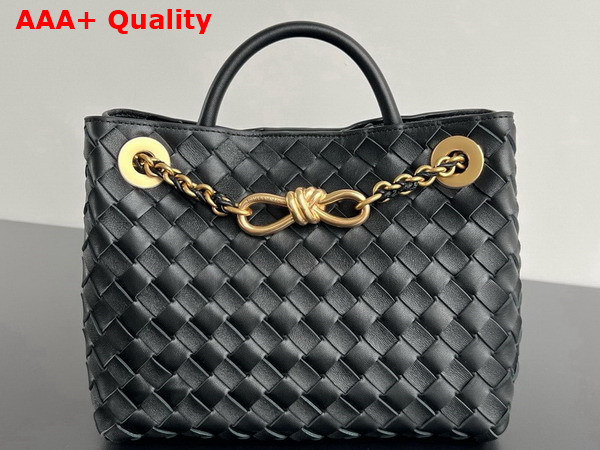 Bottega Veneta Small Andiamo with Chain in Black Intrecciato Leather Replica