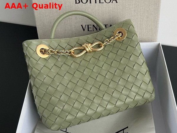 Bottega Veneta Small Andiamo with Chain in Travertine Intrecciato Leather Replica