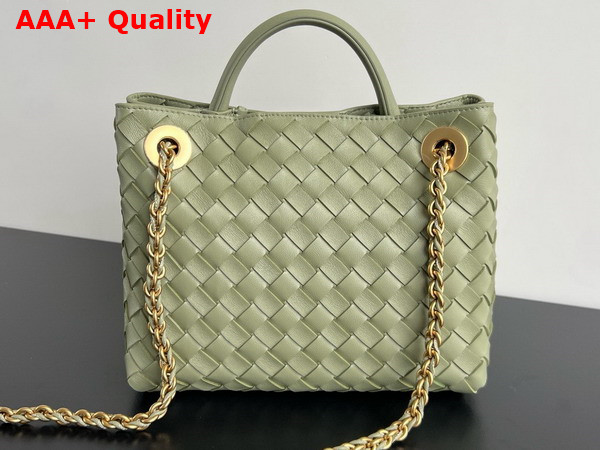 Bottega Veneta Small Andiamo with Chain in Travertine Intrecciato Leather Replica