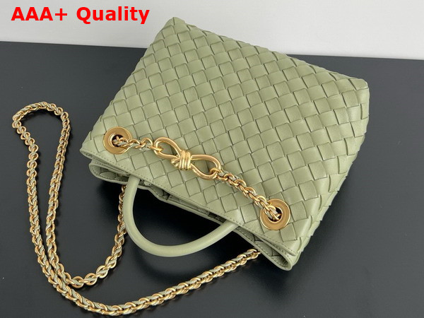 Bottega Veneta Small Andiamo with Chain in Travertine Intrecciato Leather Replica