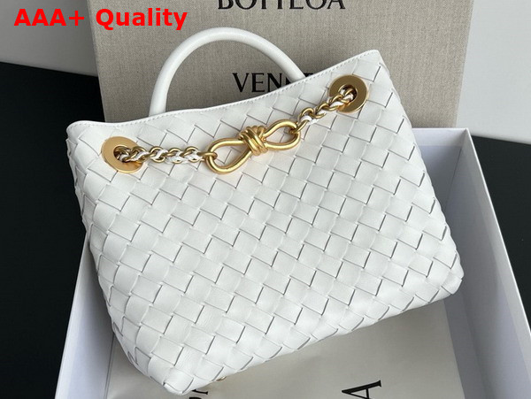 Bottega Veneta Small Andiamo with Chain in White Intrecciato Leather Replica