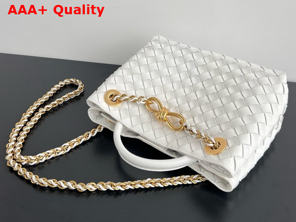 Bottega Veneta Small Andiamo with Chain in White Intrecciato Leather Replica