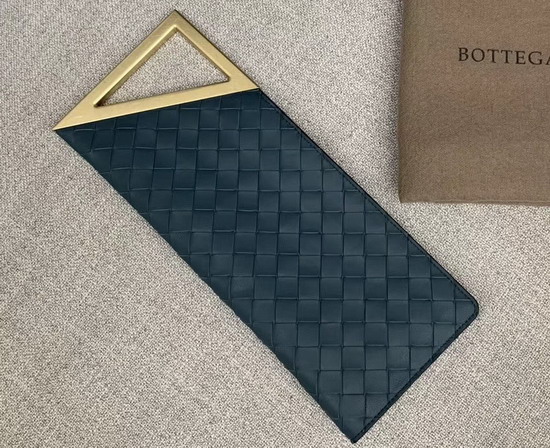 Bottega Veneta Small BV Rim Intrecciato Clutch in Deep Blue