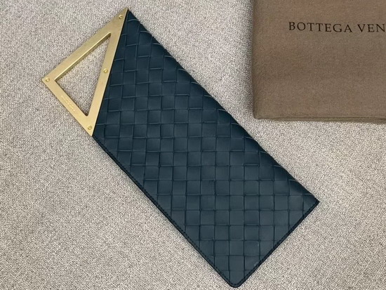 Bottega Veneta Small BV Rim Intrecciato Clutch in Deep Blue