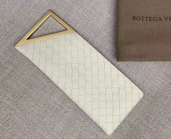 Bottega Veneta Small BV Rim Intrecciato Clutch in White