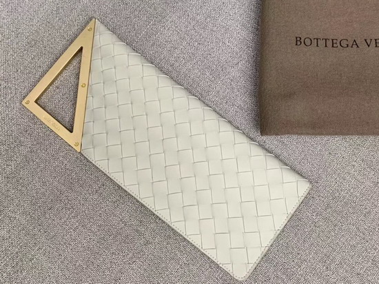 Bottega Veneta Small BV Rim Intrecciato Clutch in White