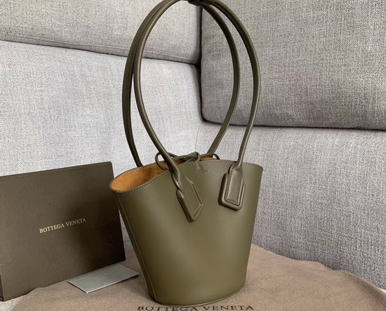 Bottega Veneta Small Basket Tote in Khaki French Calfskin